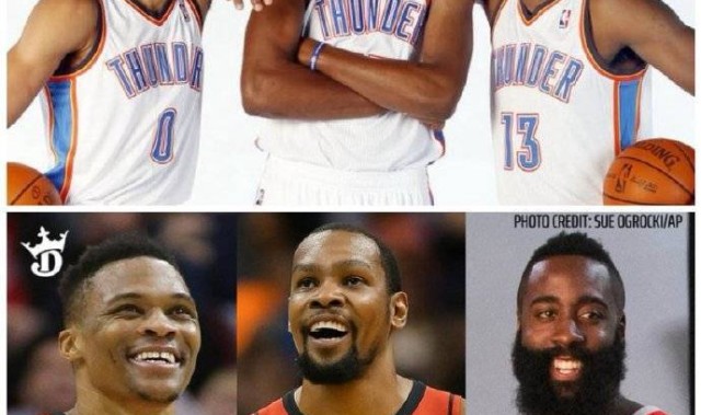 雷霆三少跨时空重聚于休城 杜兰特再次联手亚当斯